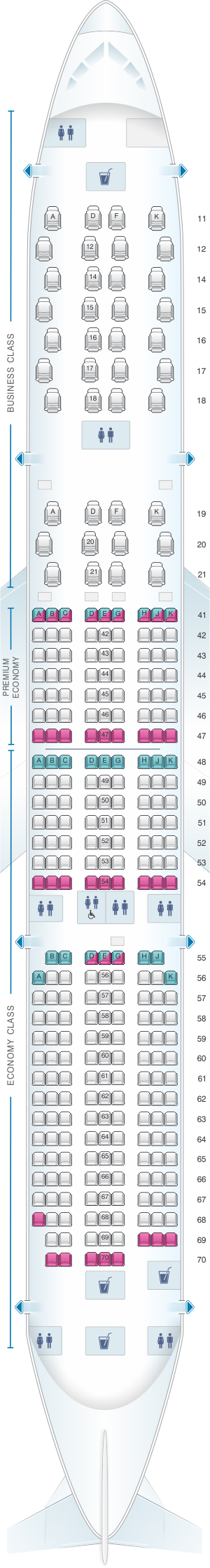 Seat map for Singapore Airlines Airbus A350 900 config.2