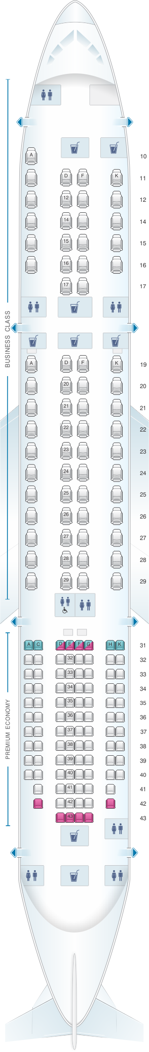 Seat map for Singapore Airlines Airbus A350 900 config.3