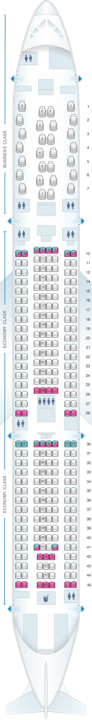 Seat map for Air Mauritius Airbus A330 900Neo