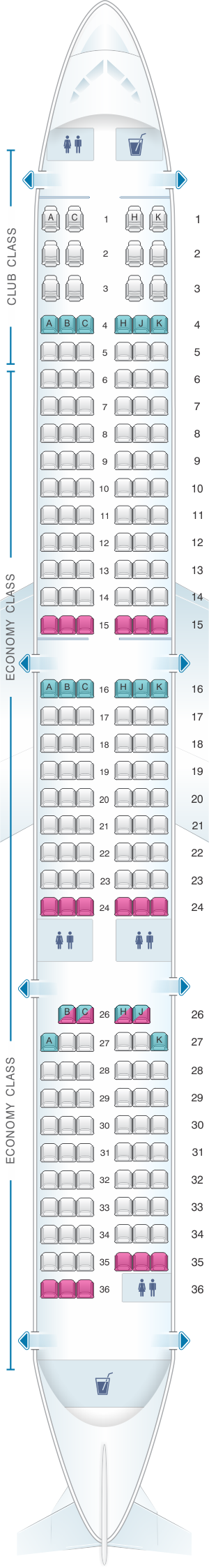 Seat map for Air Transat Airbus A321 Neo LR