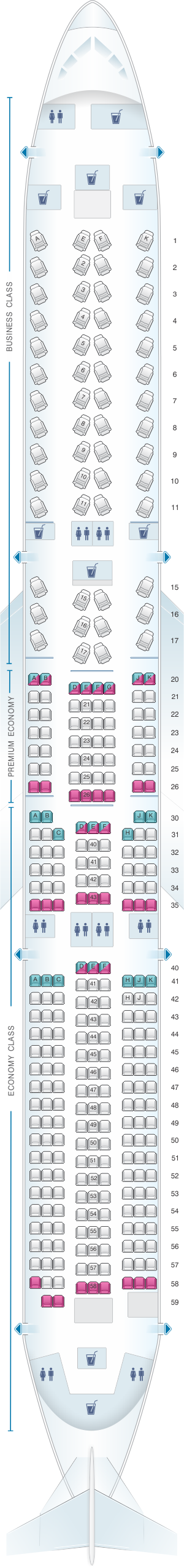 Seat map for British Airways Airbus A350 1000