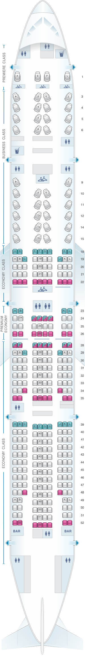 Seat map for Air France Boeing B777 300 International Long-Haul 322pax