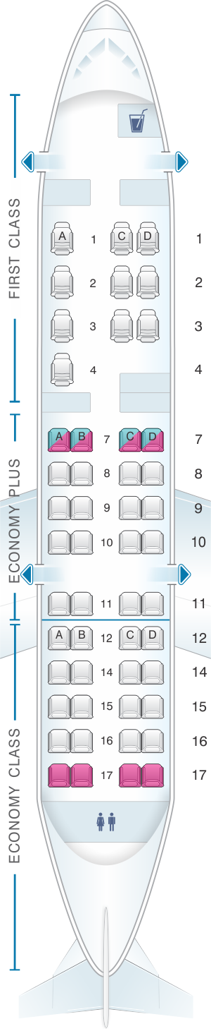 Seat map for United Airlines Bombardier CRJ 550