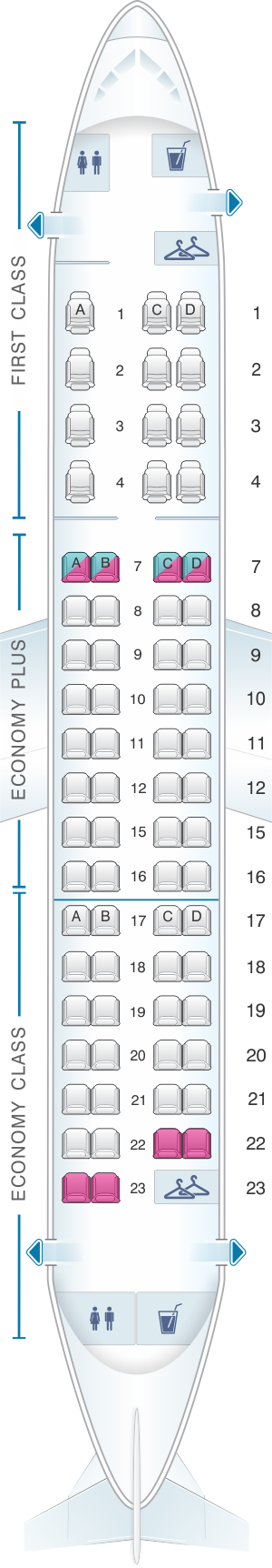 Seat map for United Airlines Embraer EMB 175 version 1