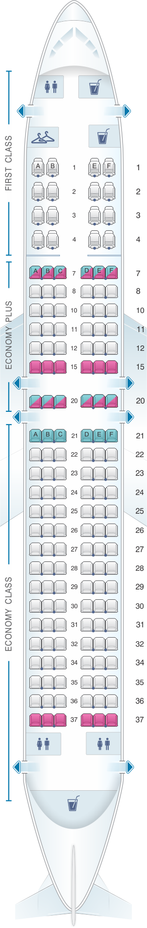 Seat map for United Airlines Boeing B737 MAX 8