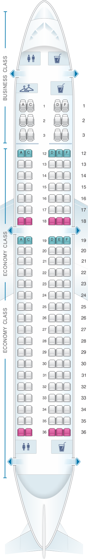 Seat map for Air Canada Airbus A220 300