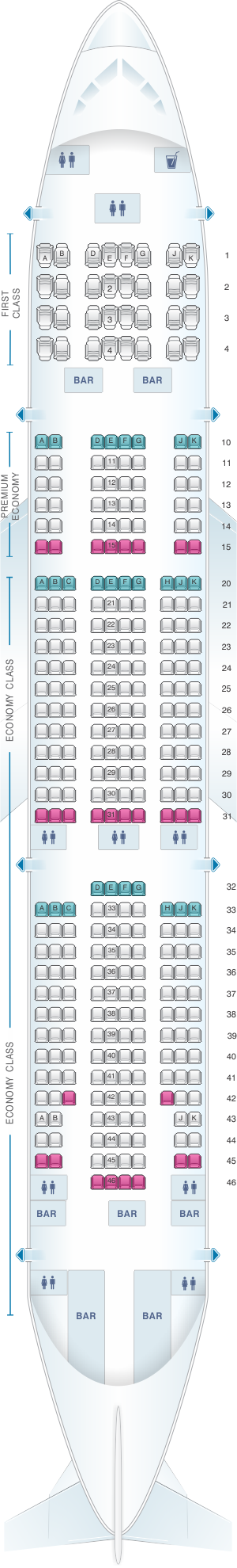 Seat map for British Airways Boeing B777 200 LGW layout V2