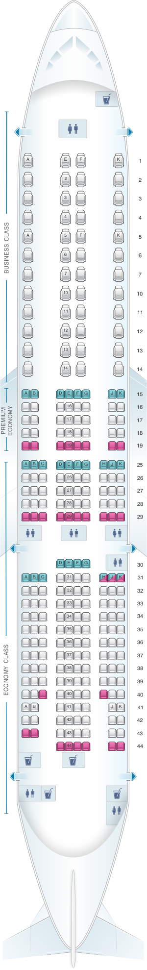 Seat map for British Airways Boeing B777 200 three class V2
