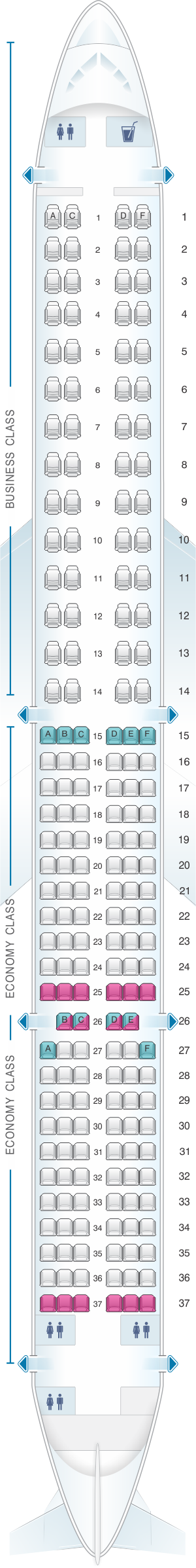 Seat map for British Airways Airbus A321 Neo